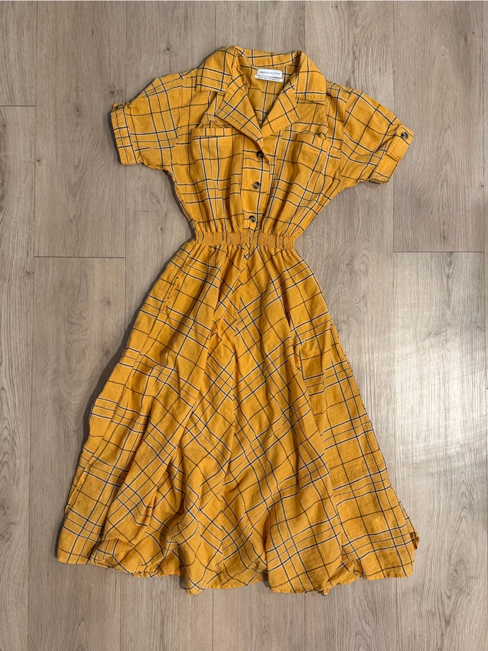 Urban Outfitters Cotton Mustard Yellow Plaid Button Collared Maxi Dress